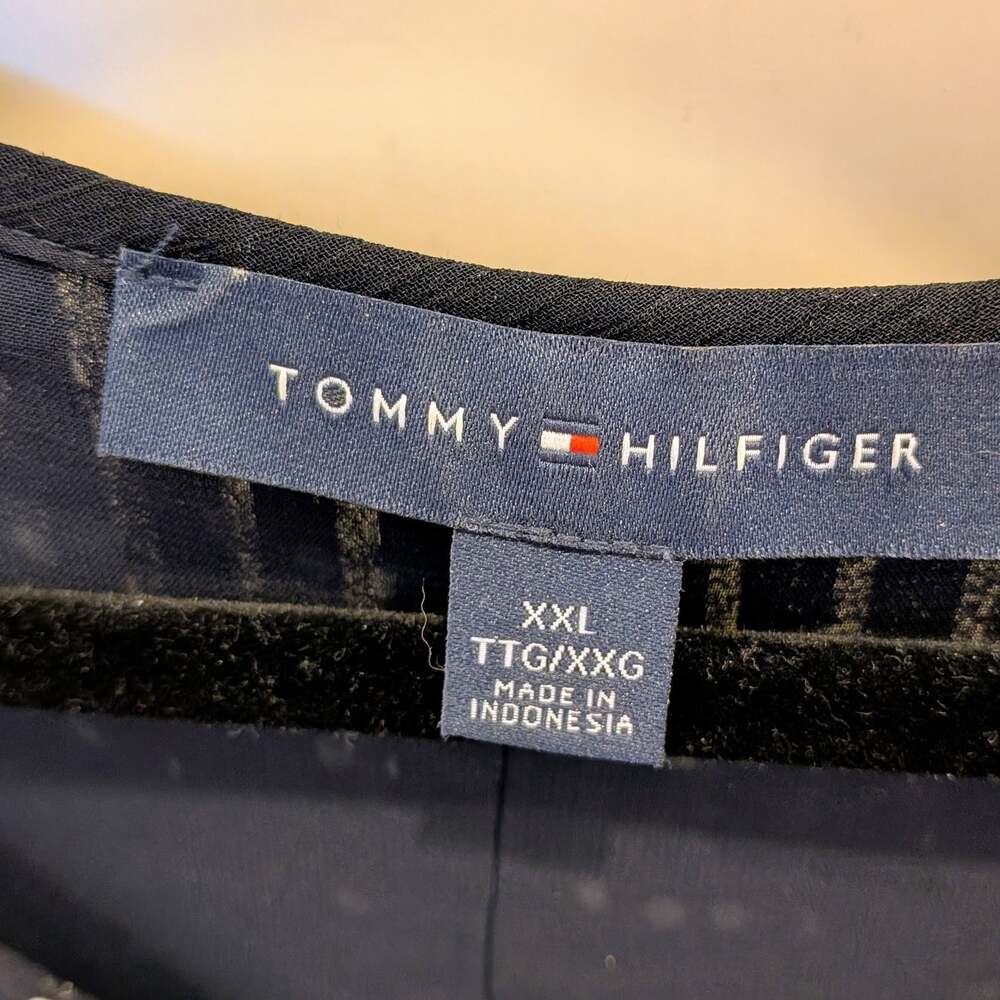 Tommy Hilfiger Navy and White Polka Dot Pintuck Long Sleeve Blouse - Picture 3 of 3
